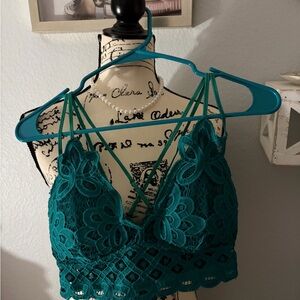 Teal Floral Lace Bralette with Strappy Back